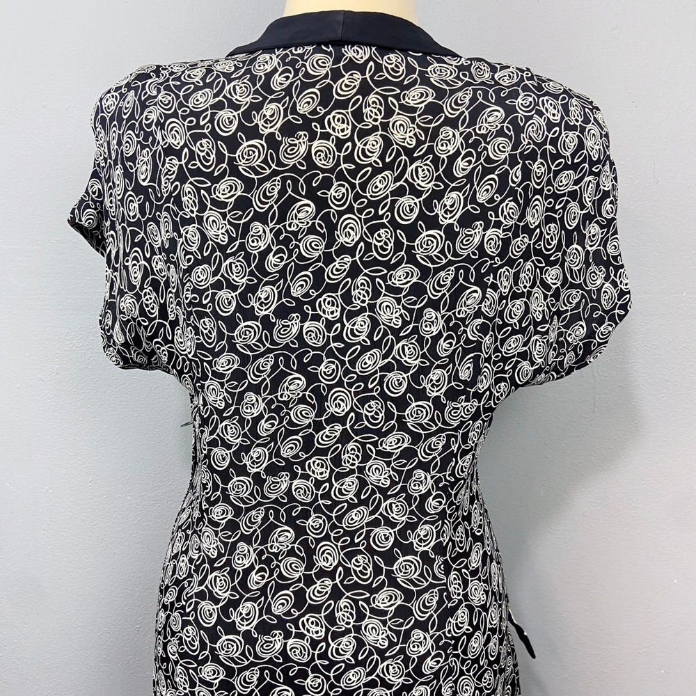 Vintage 80s 90s Laundry Shelli Segal Dress Sz 14 Black Floral Retro Swing Pinup - Picture 9 of 15